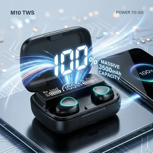 M10 TWS Wireless Bluetooth Earbuds V5.0 (Orignal) Water proof 9D HiFi Sound for Gaming and Gym ..پارسل موصول ہونے کے بعد ایئربڈز کو استعمال سے پہلے 1 گھنٹے تک چارج کریں۔